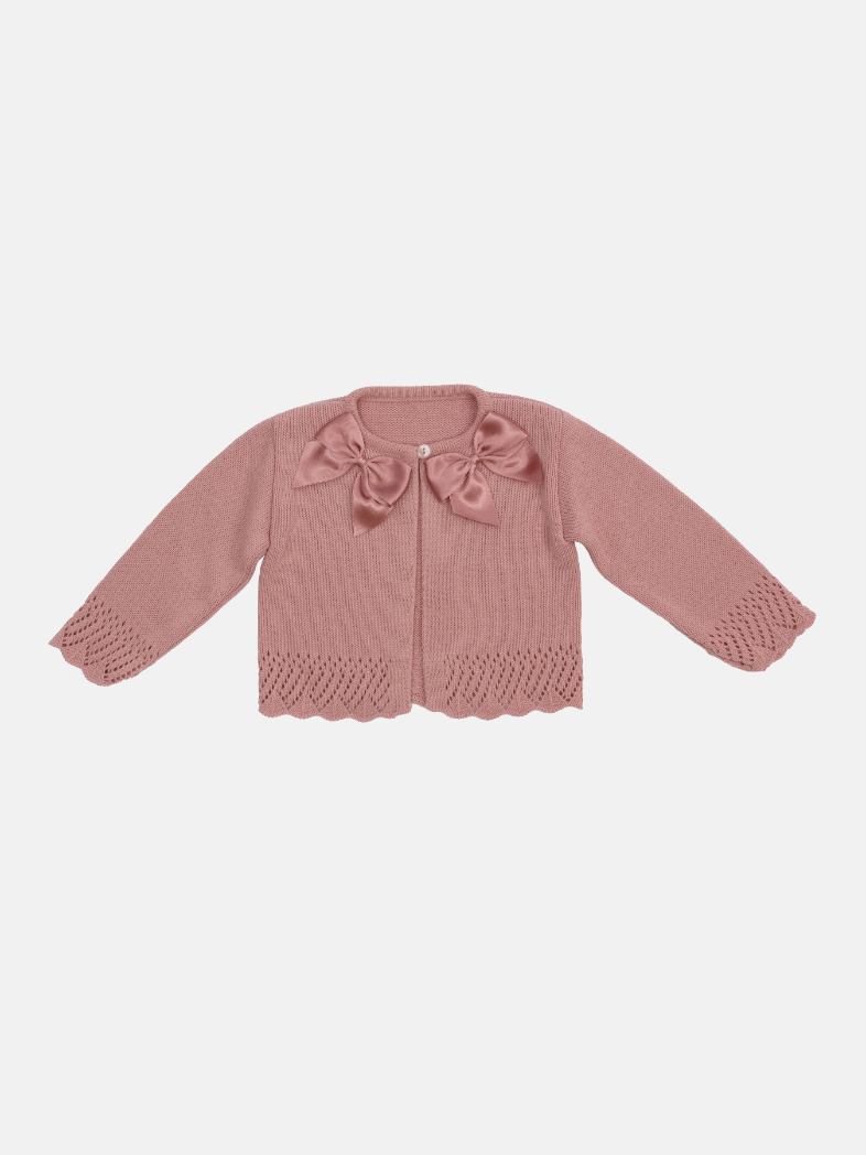 Baby Girl Dusty Pink Cardigan with 2 Big Bows