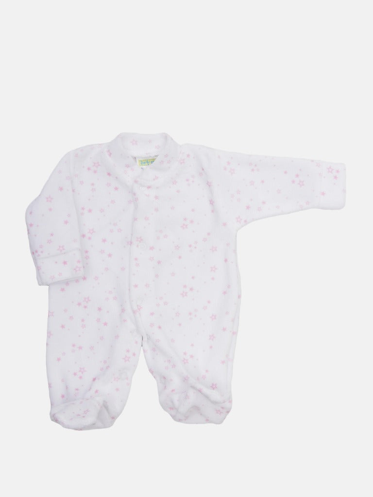 Tiny Baby Unisex Pink Line Star Pramsuit - White