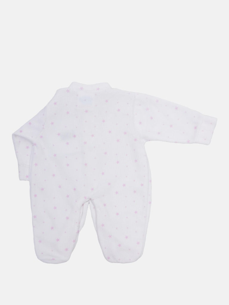 Tiny Baby Unisex Pink Star sleepsuit - White with pink stars