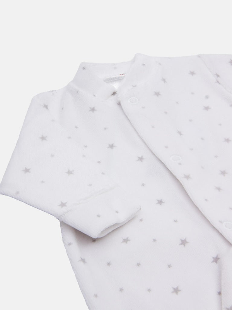 Tiny Baby Unisex Grey Star sleepsuit - White with grey stars