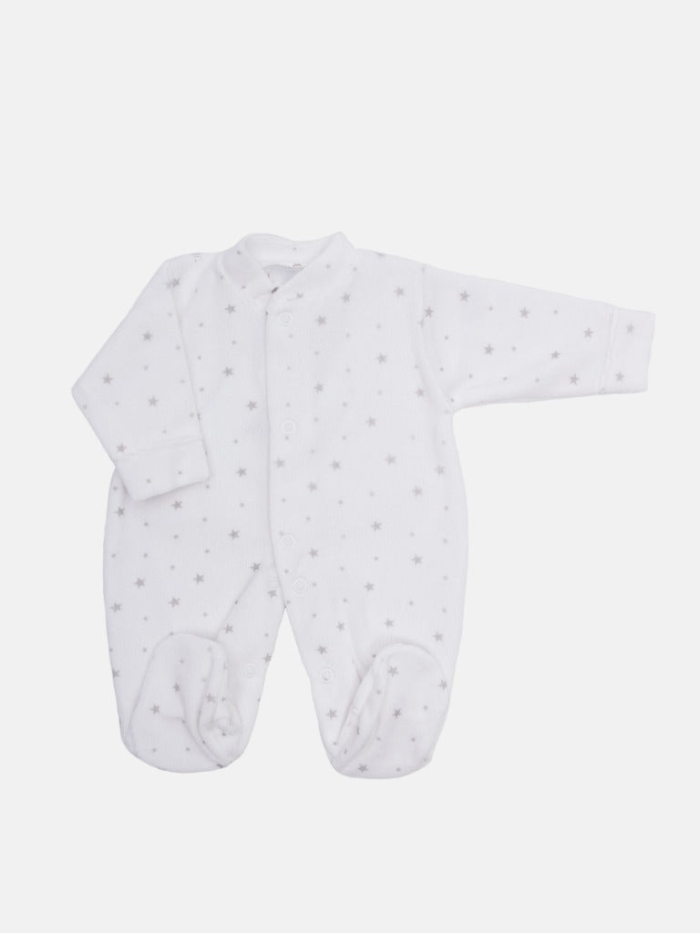 Tiny Baby Unisex Grey Star sleepsuit - White with grey stars
