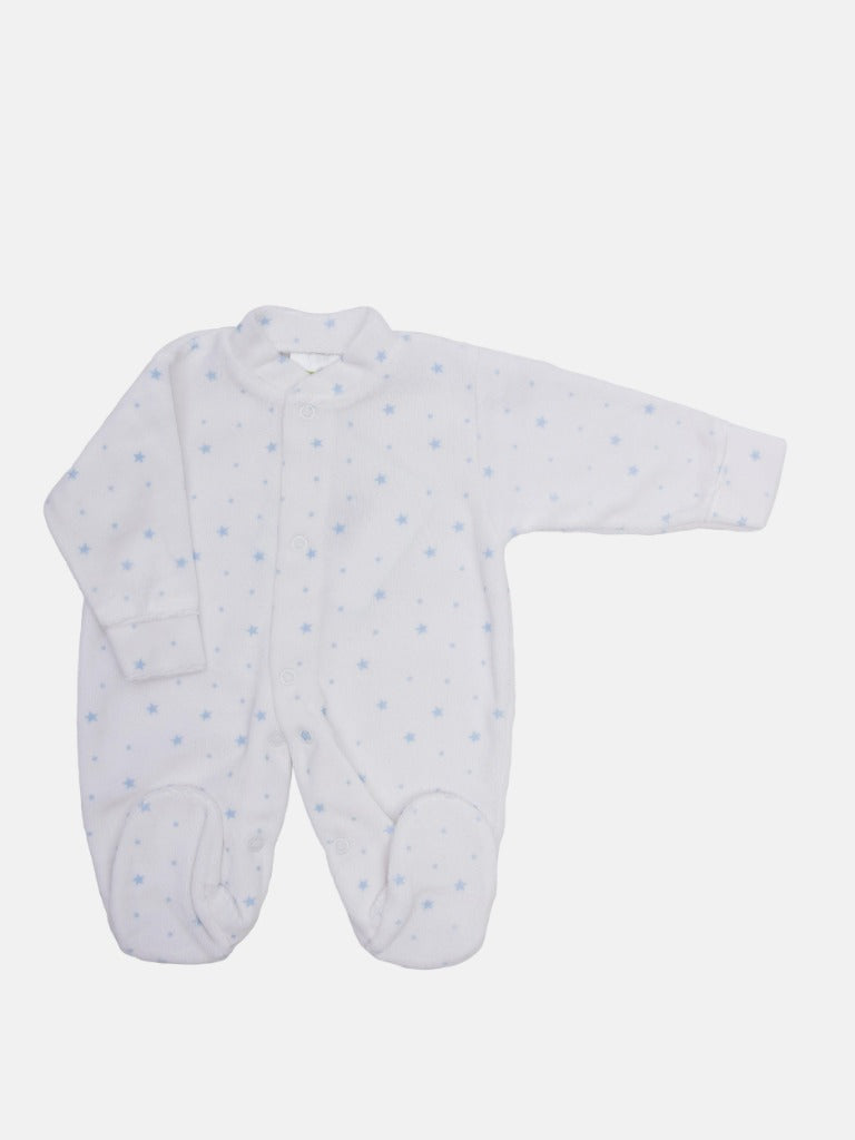 Tiny Baby Unisex Blue Star sleepsuit - White with baby blue stars