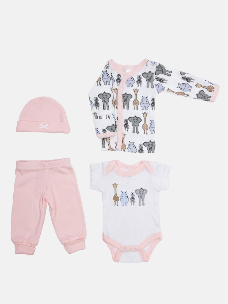 Tiny Baby Animal Baby Girl 4 piece set - White and Baby Pink