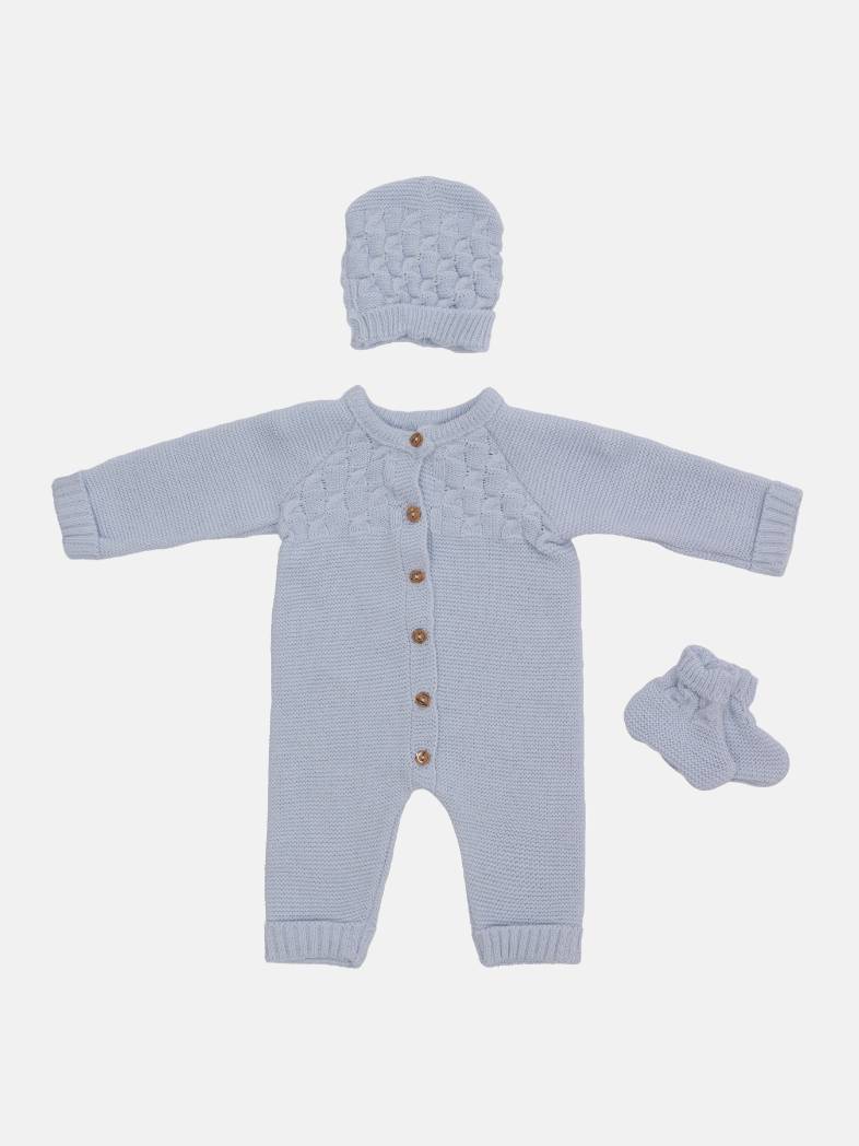 Baby Unisex Avila Collection 3-piece Baby Blue Knitted Set with Boots & Hat