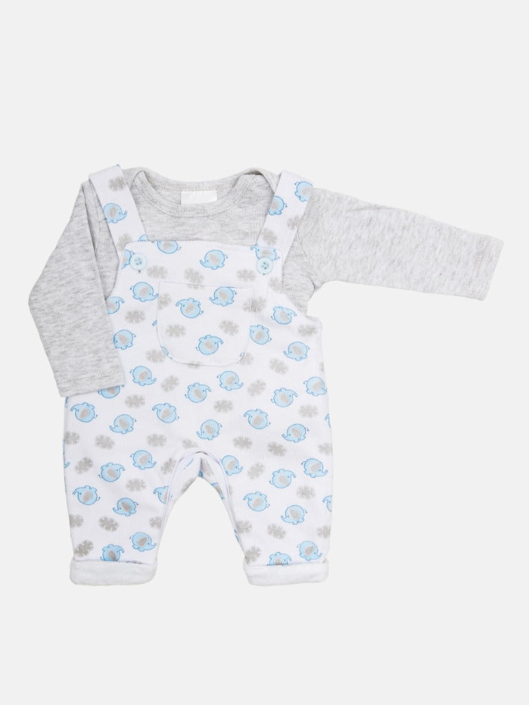 Tiny Baby Boy Elephant 3 piece set - White, Grey, and Blue