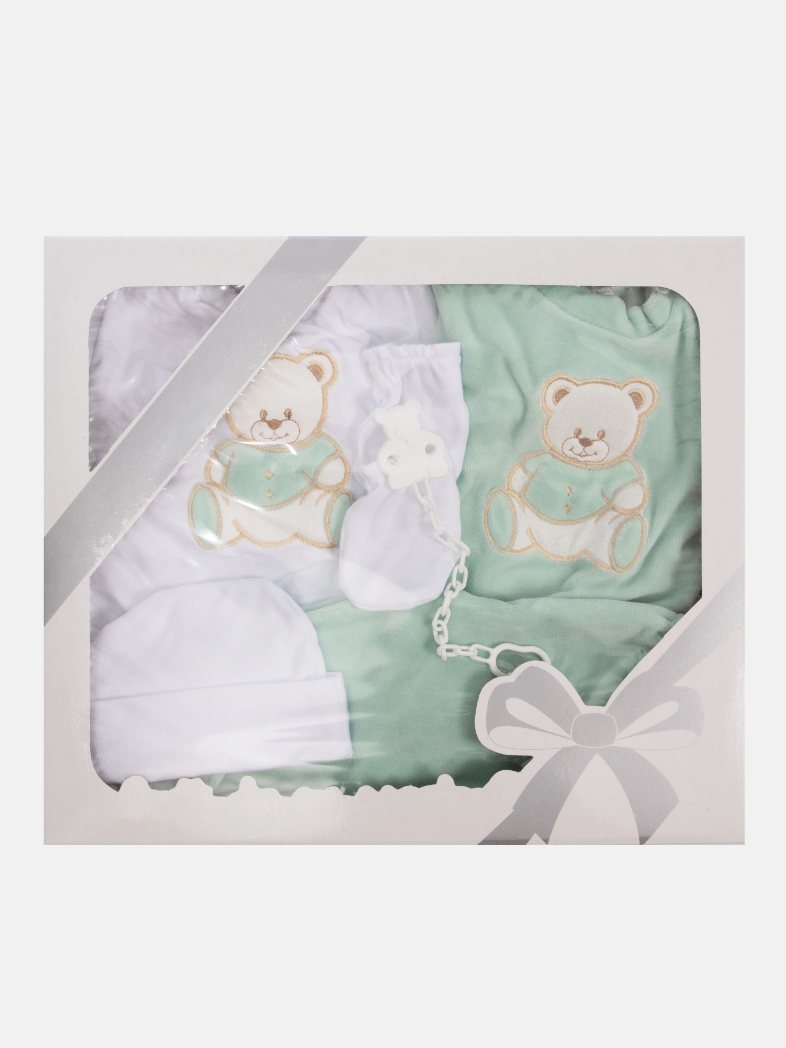 Baby Unisex 6-piece Teddy Gift Box Set - Mint Green