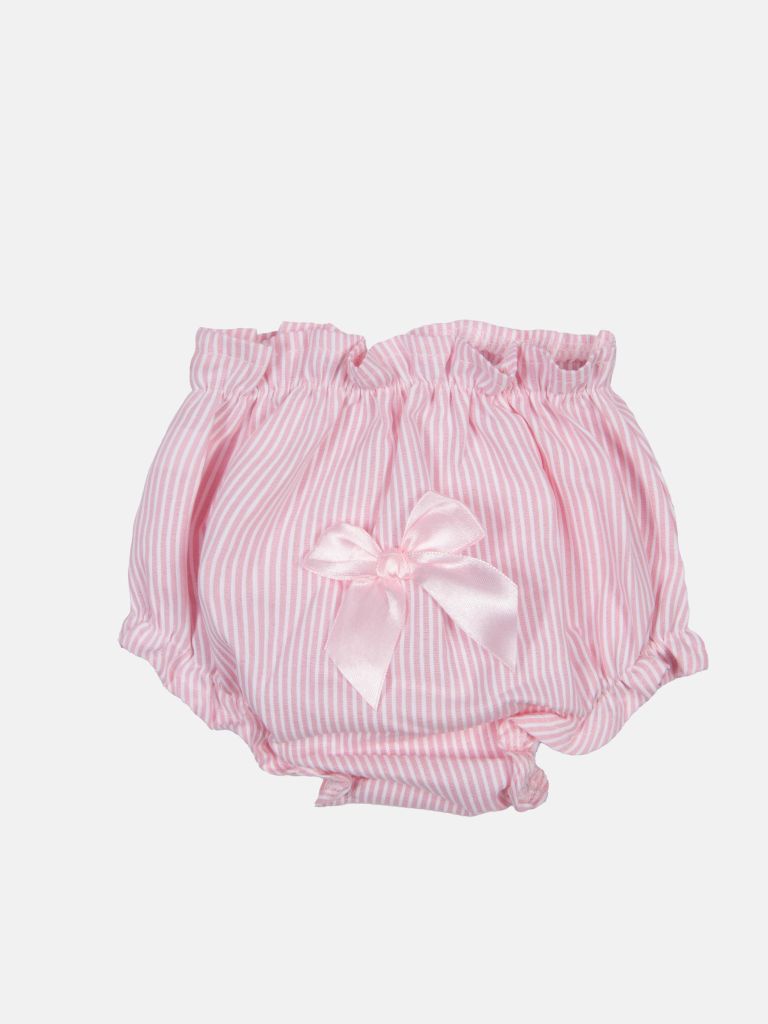 Baby Girl Eva Stripped Dress With Bow and Knickers - Baby Pink