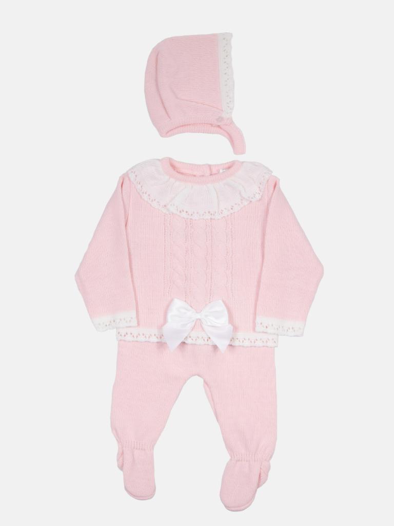 Baby Girl Bella Collection Knitted 3 piece set with bow - Pink - Normal Fit
