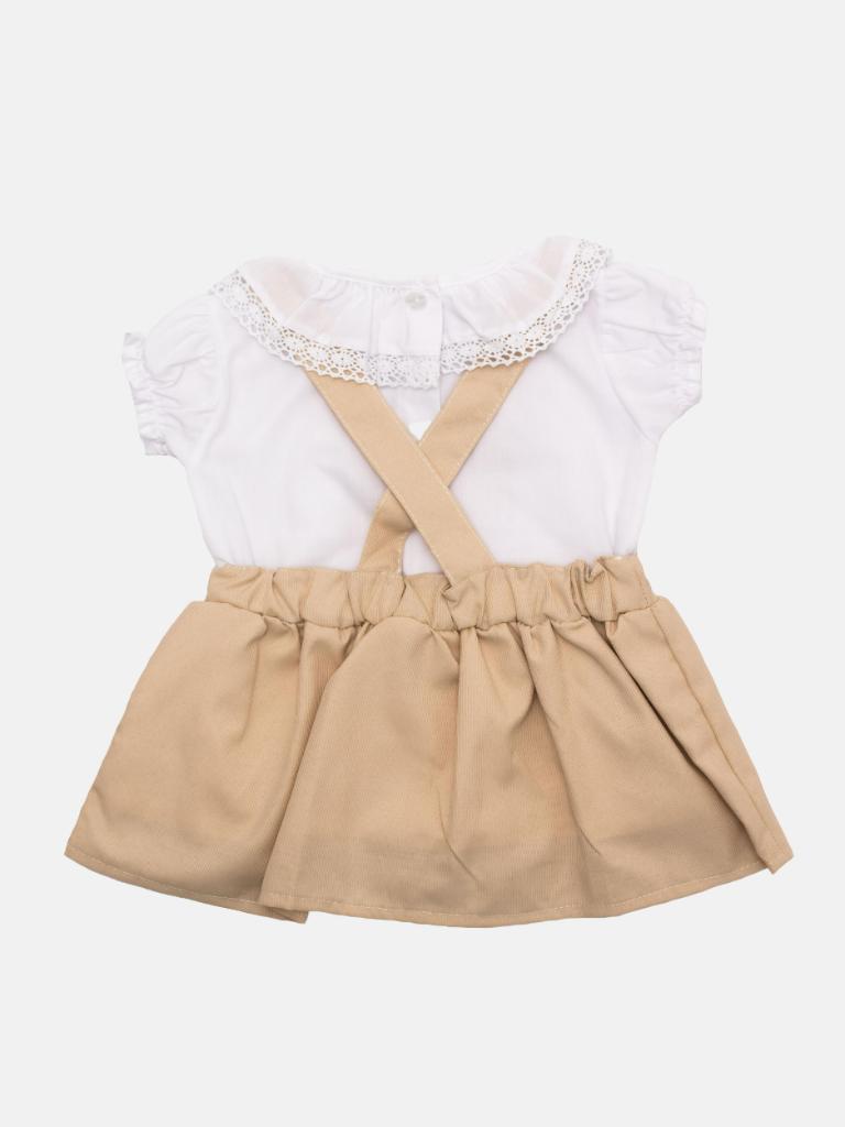 Baby Girl Natalia Collection Dress with Hat & Bows - Beige