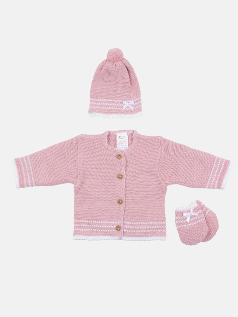 Baby Girl Palma Collection 3 pieces Knitted set - Dusty Pink - Normal Fit