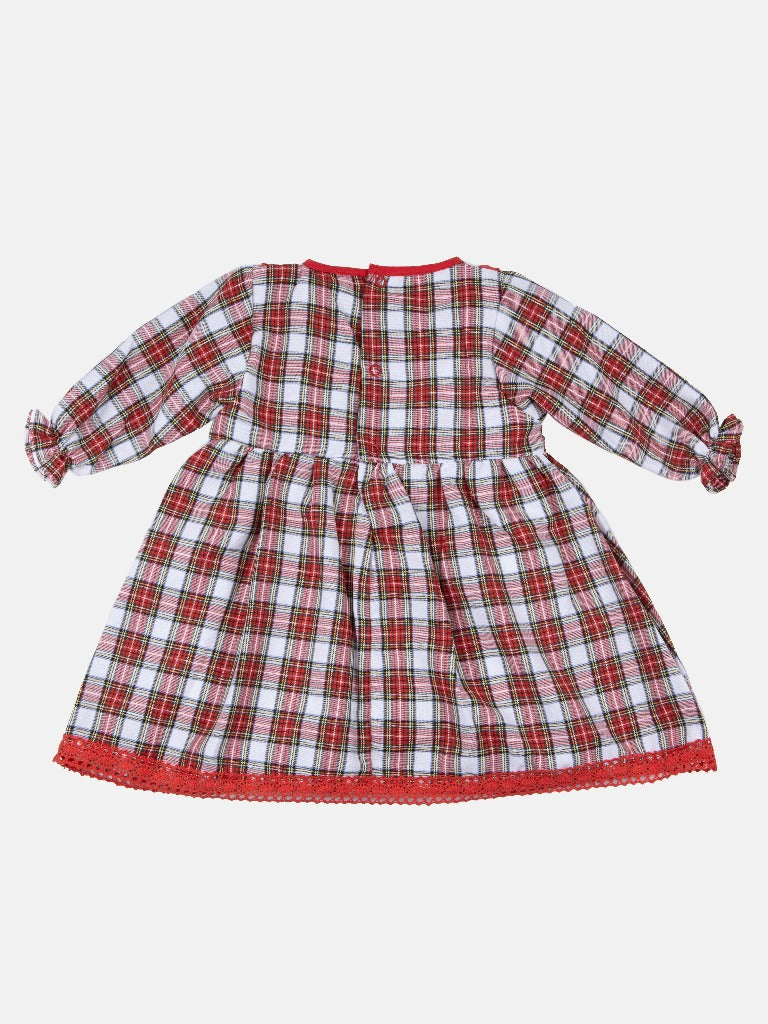 Baby Girl Little Reindeer Collection Tartan Dress with 3 satin bows - Long sleeve - Normal fit - Red and White