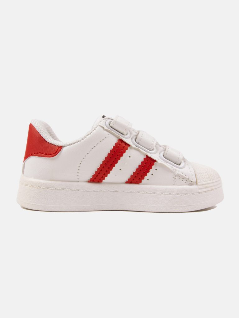Unisex Triple Strap Trainers with Stripes - White and Red