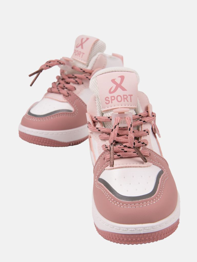 Baby Girl Active Trainers with panels and lace closure - Dusty Pink