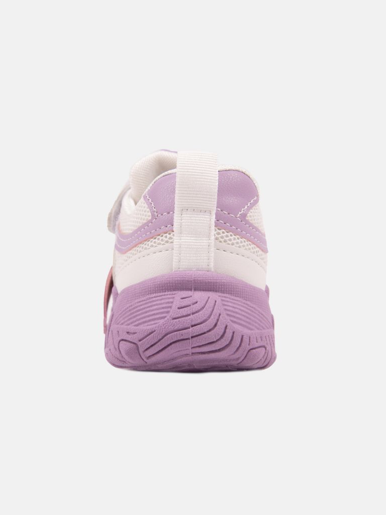 Baby Girl Lace-up Thick Sole Non-Slip Decorated Sport Trainers with Velcro Strap - Lilac and White