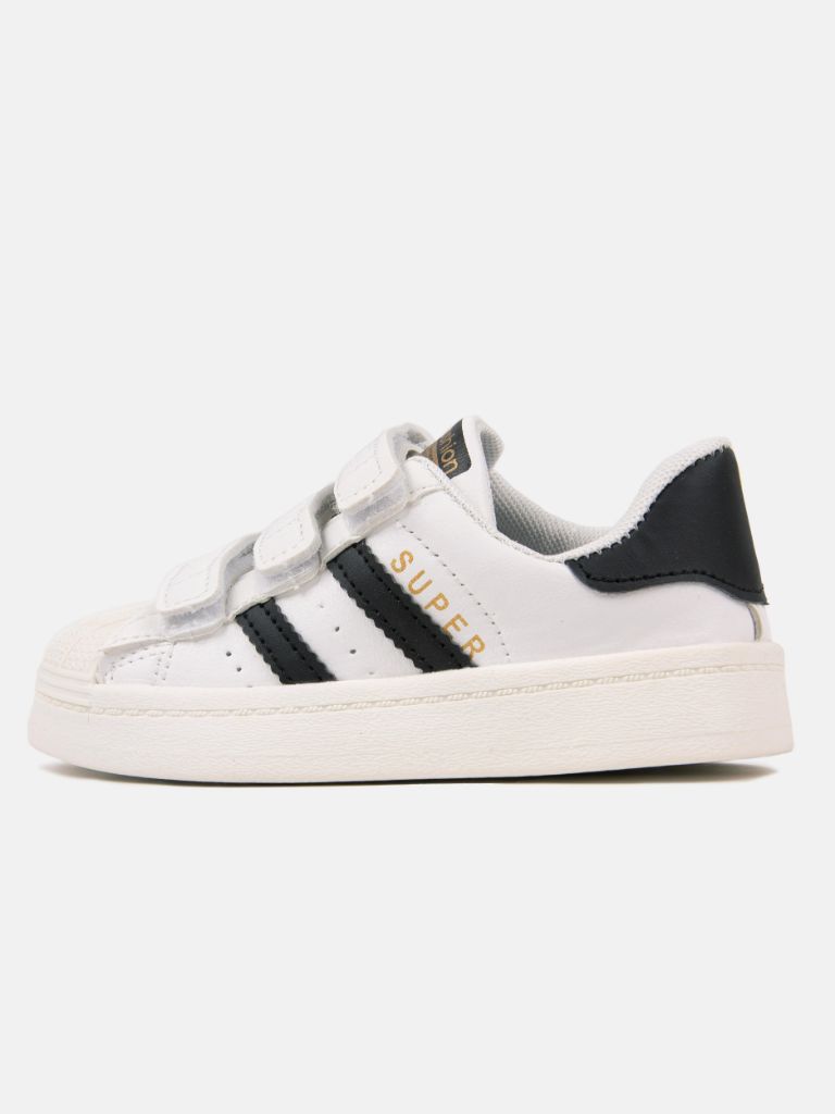 Unisex Triple Strap Trainers with Stripes - White and Black