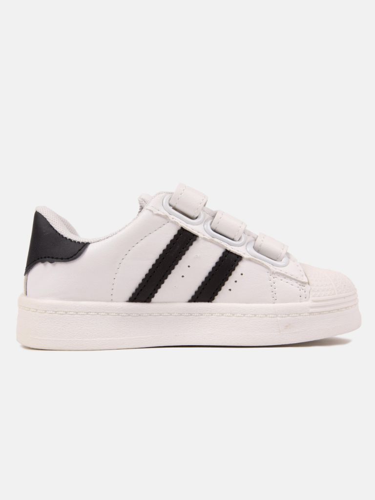 Unisex Triple Strap Trainers with Black stripes - White and Black