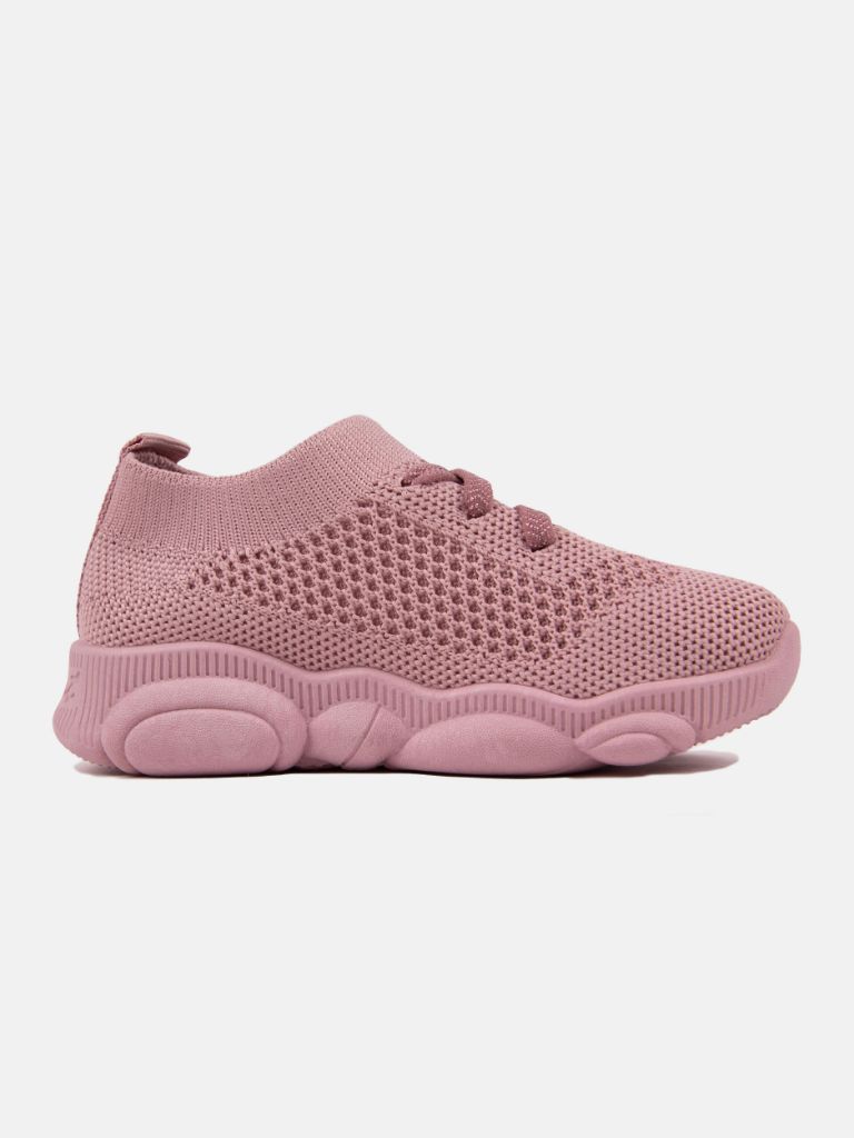Baby Girl Mesh Sock Shoes Trainers with Teddy Design Sole - Dusty Pink