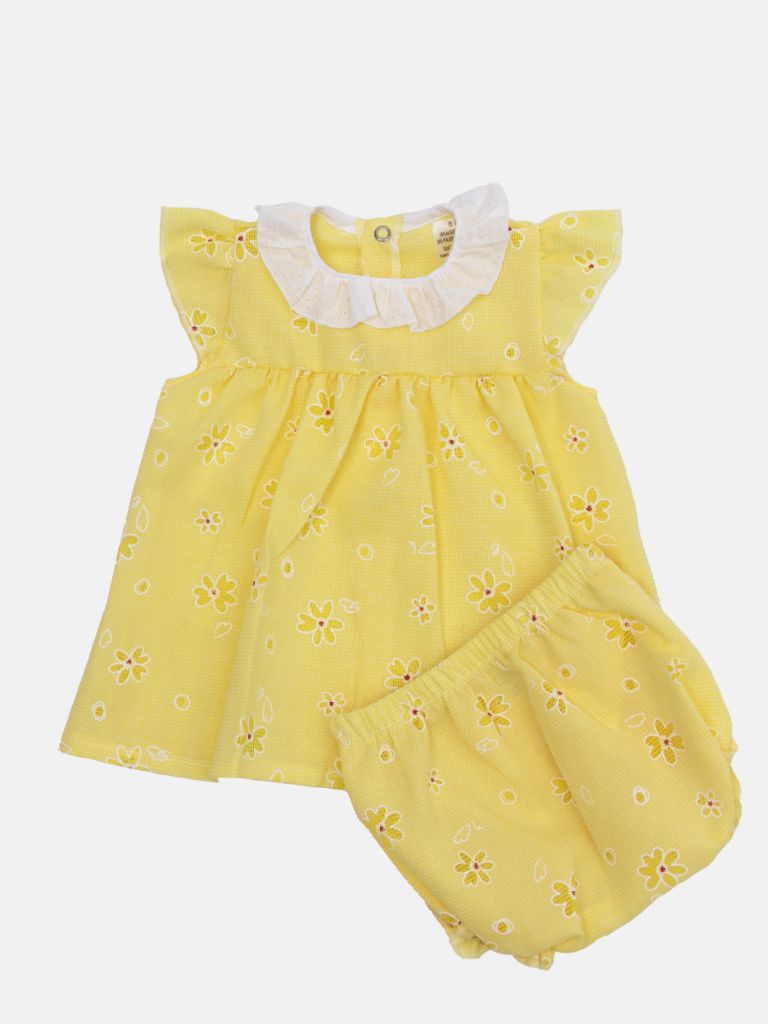 Baby Girl summer Floral Dress with knickers - Yellow - Small Fit