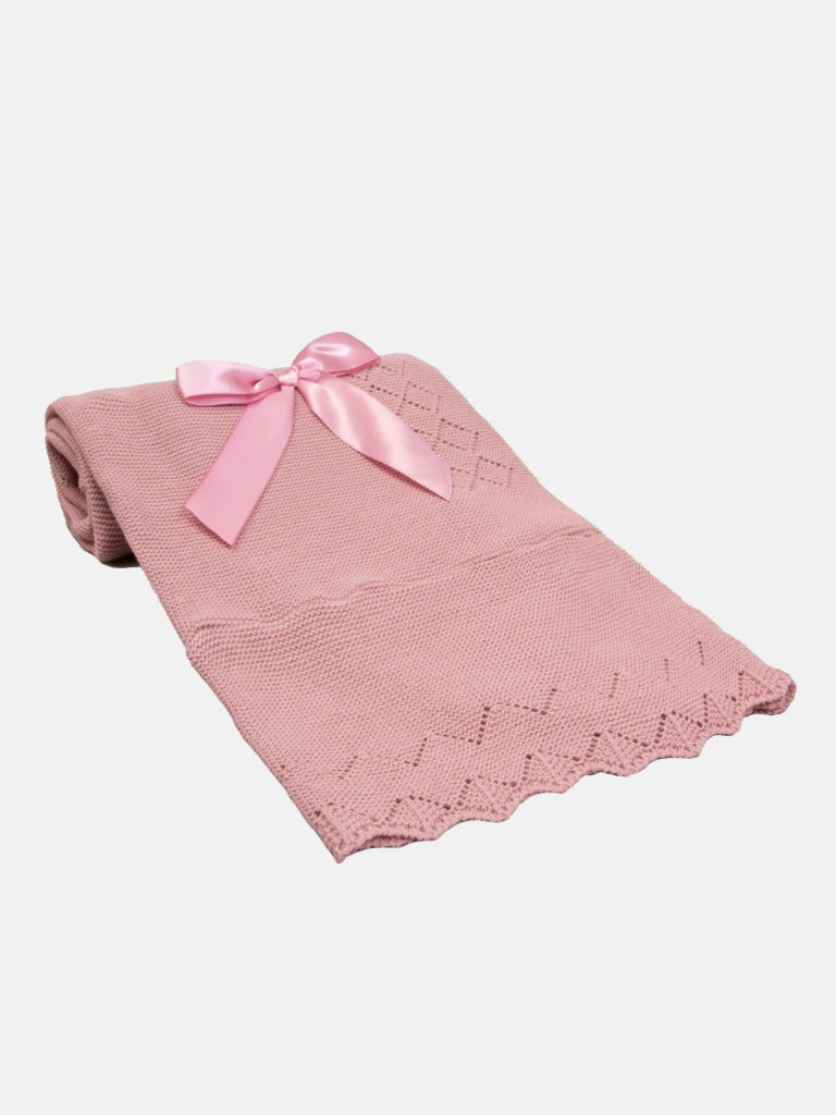 Baby Diamond Knitted Dusty Pink Spanish Blanket with Satin Bow