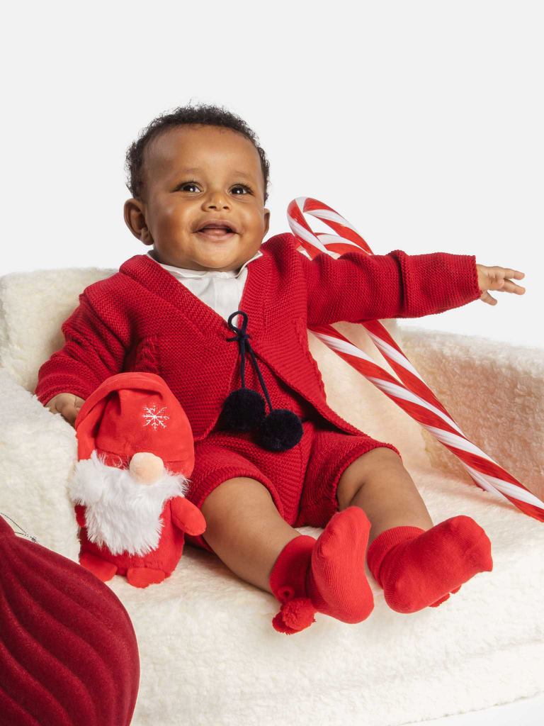 Baby Boy Andora Collection Knitted 2 piece set with Pom-poms - Red