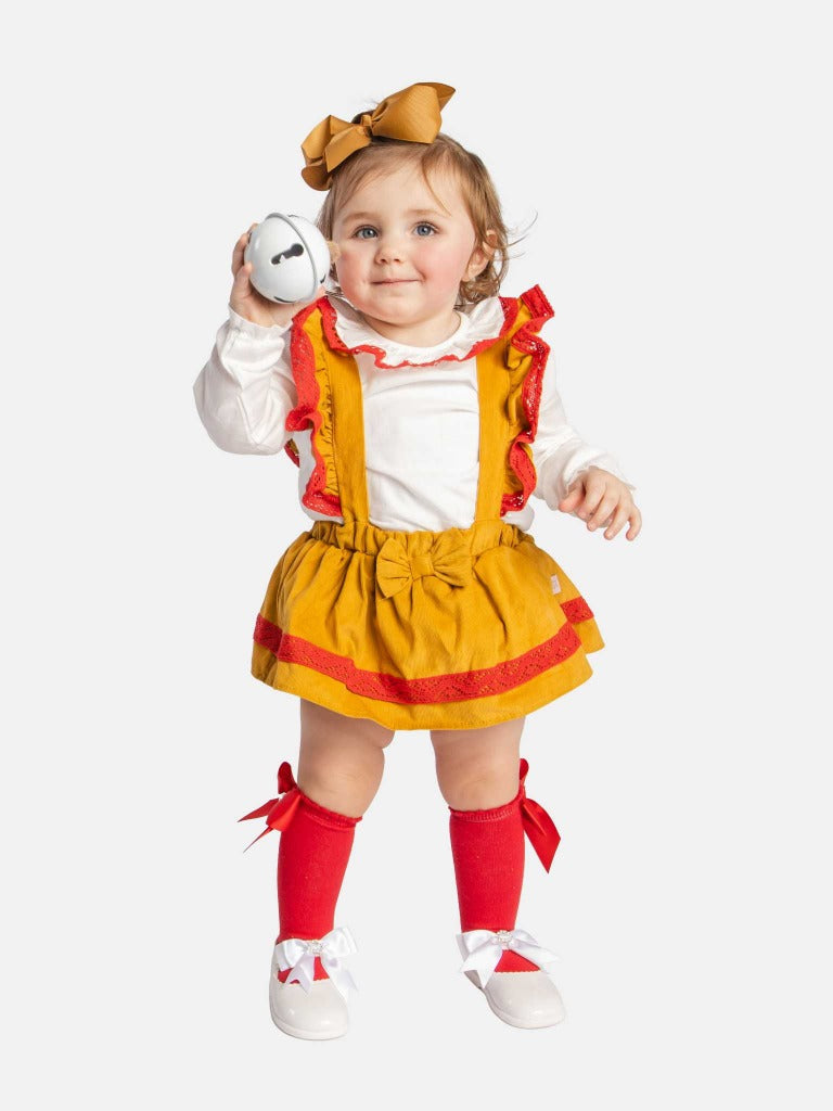 Baby Girl Sara Collection Mustard and Red 2-piece Spanish Set with Bow and Frills