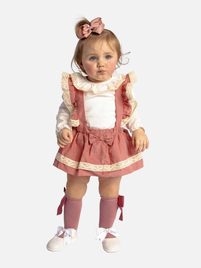 Baby Girl Sara Collection Dusty Pink 2-piece Spanish Set with Bow and Frills