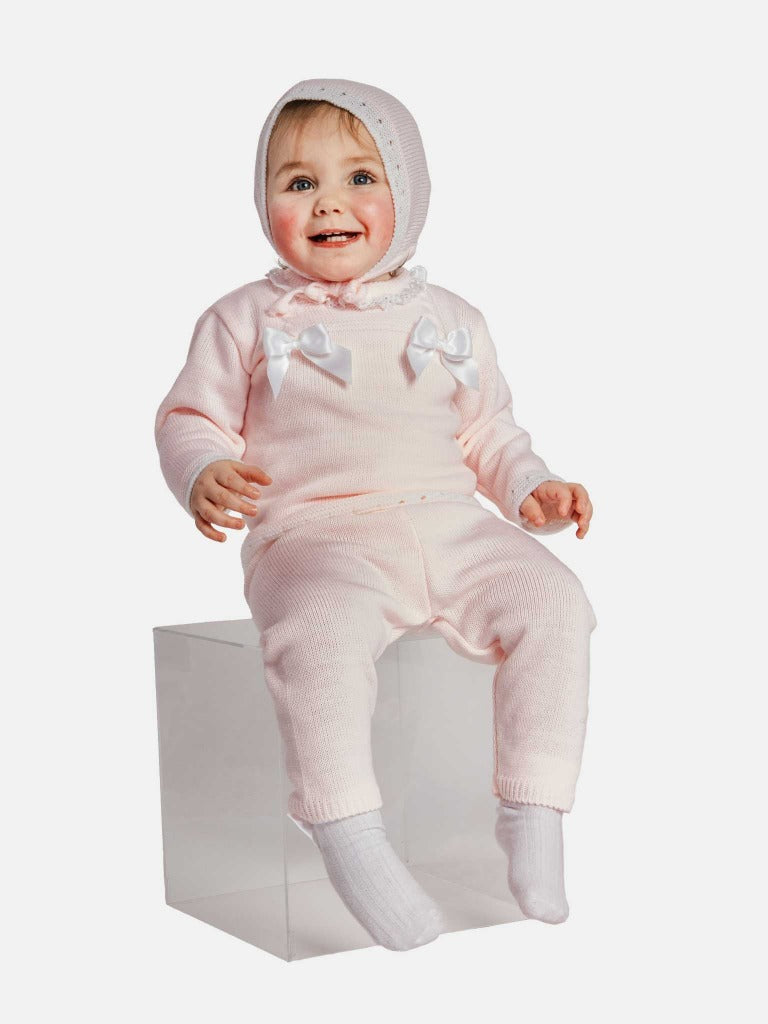 Baby Girl Ana Collection 3-piece Knitted Set with Bonnet-Baby Pink
