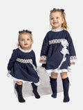Baby Girl Lorianna Collection Spanish Dress with Ruffles and Bows - Navy Blue