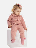 Baby Girl Rosabella Collection 3-piece Knitted Set with Bows and Bonnet - Dusty Pink