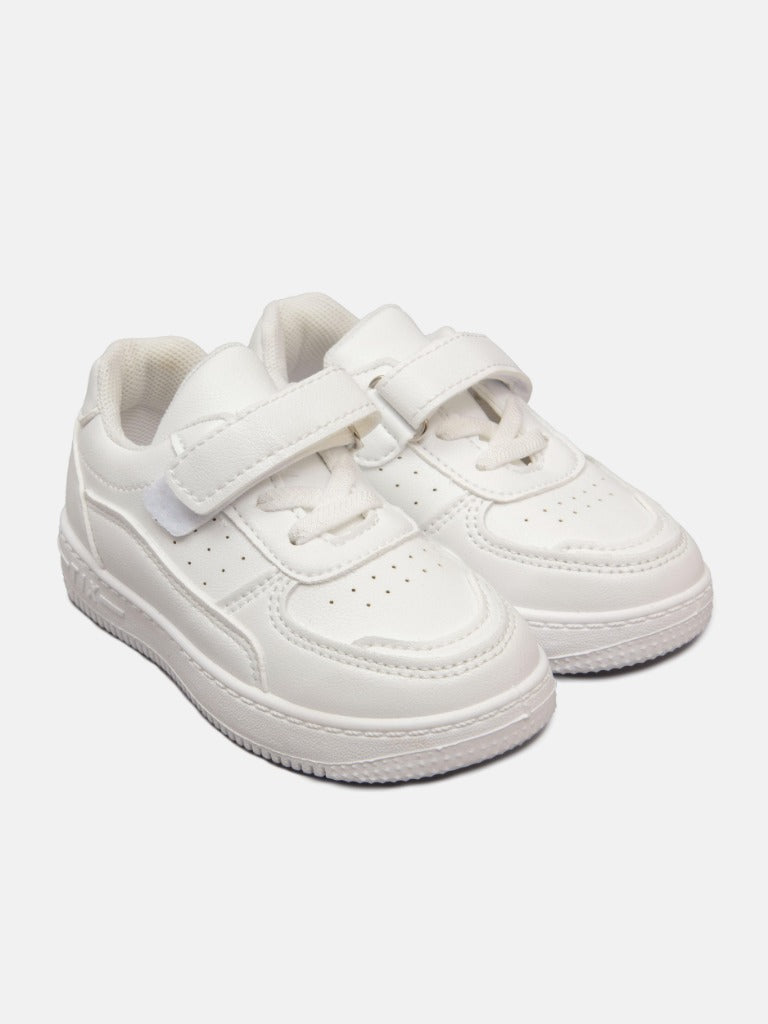 Unisex Lace-up with Velcro Strap Trainers - White