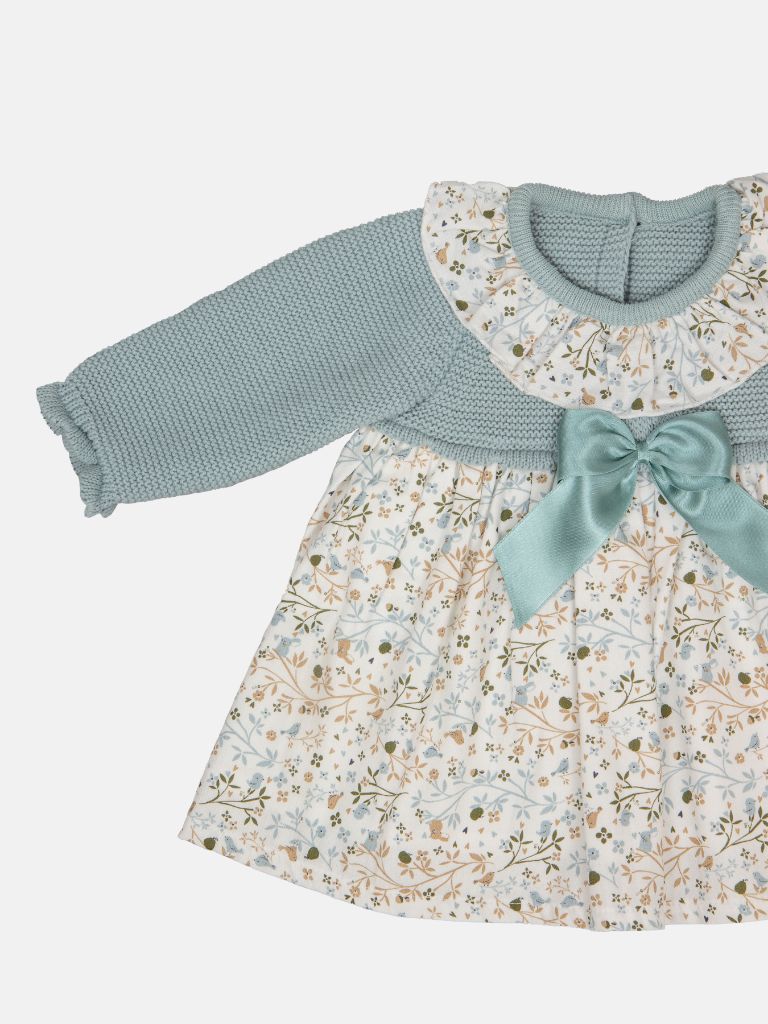Baby Girl Flores Collection Mint Green with Forest Print Floral Spanish Dress