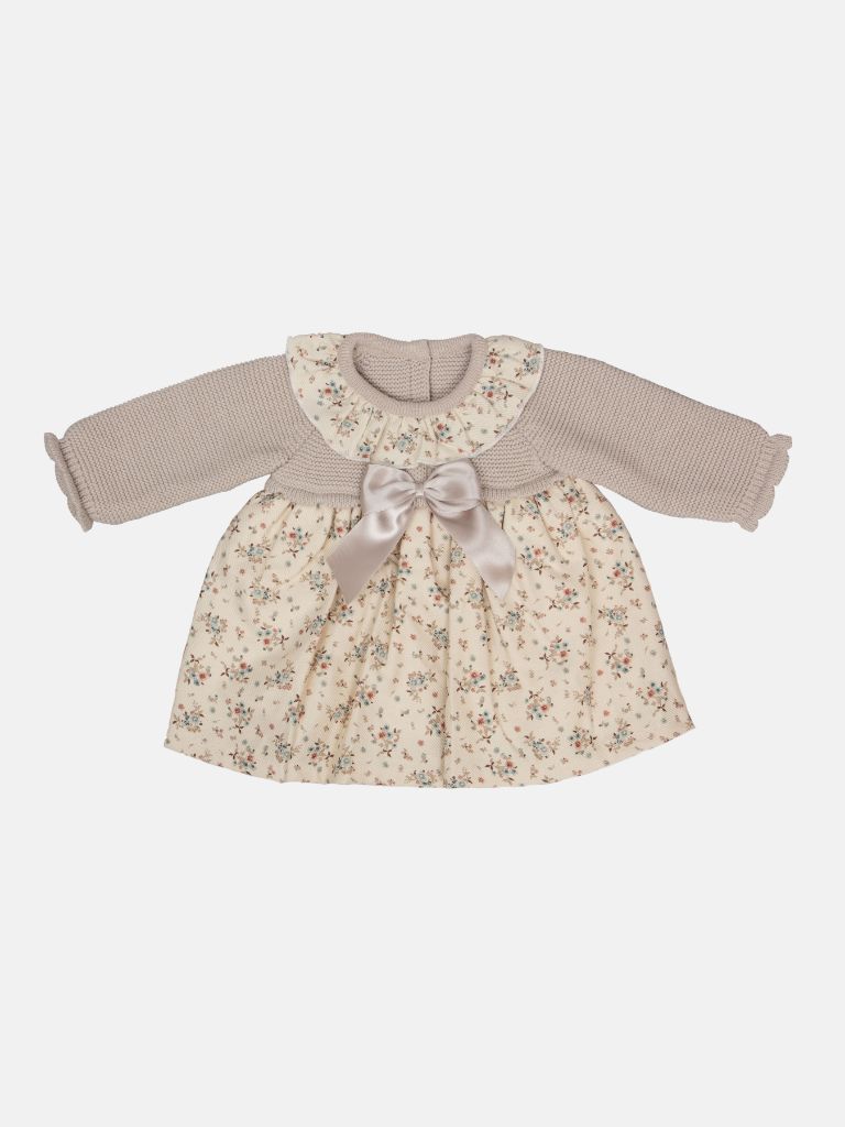 Baby Girl Flores Collection Beige Floral Spanish Dress
