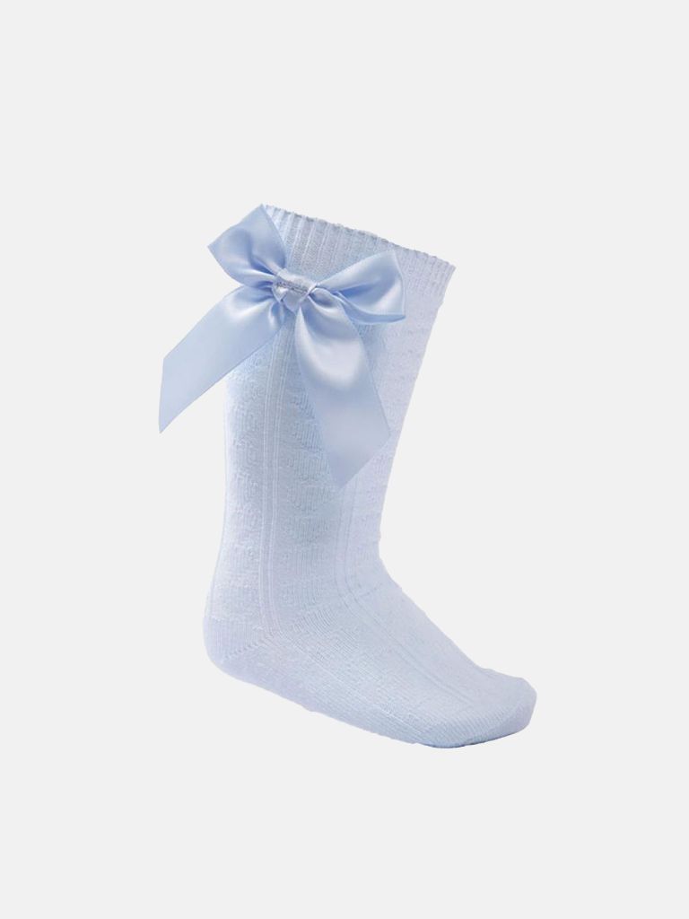Baby Girl Elegant Knee Socks with Satin Bow - Baby Blue