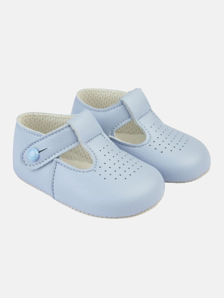 Baypods Soft Sole Boys T-Bar Hole Punched Shoe - Baby Blue