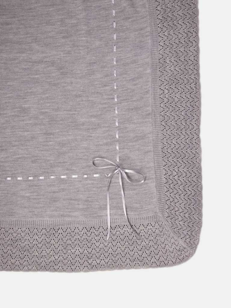 Baby Spanish Luxury Knitted Shawl with Ribbon - Grey
