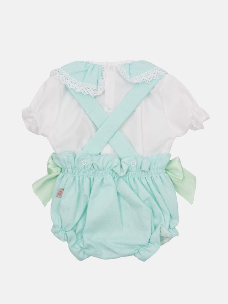 Baby Girl Faro Collection Mint Romper With Frill and Lace - Short Sleeves