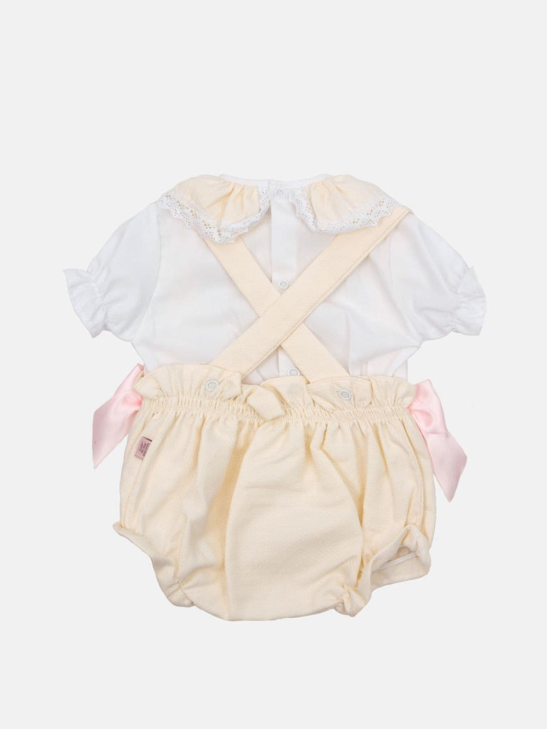 Baby Girl Faro Collection Cream Romper With Frill and Lace - Short Sleeves