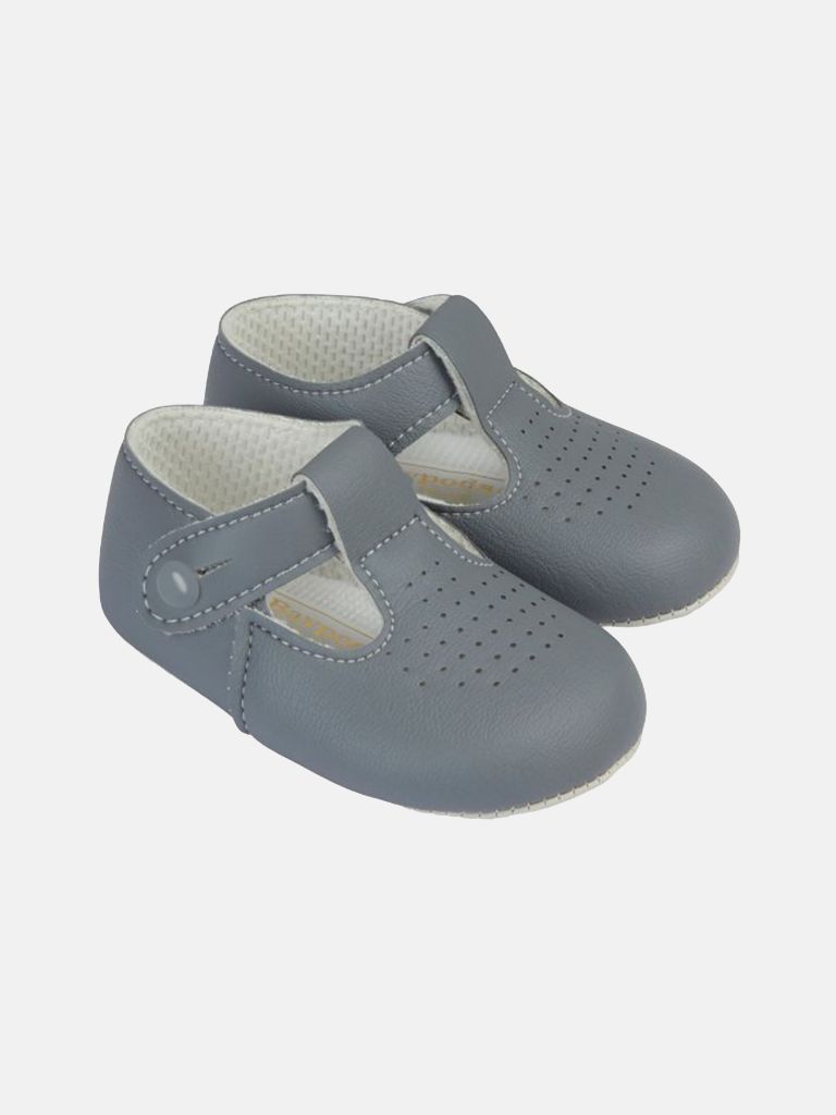 Baypods Soft Sole Boys T-Bar Hole Punched Shoe - Grey