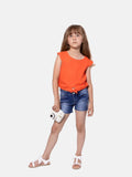 Junior Girl Melanie French Collection Short Sleeves Top with front Tie-Knot - Orange