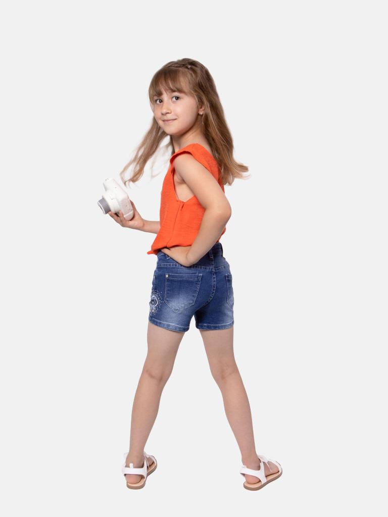 Junior Girl Melanie French Collection Short Sleeves Top with front Tie-Knot - Orange
