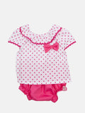 Baby Girl Polka Dot Collection Romper with Bows and Panties - Fuchsia Pink