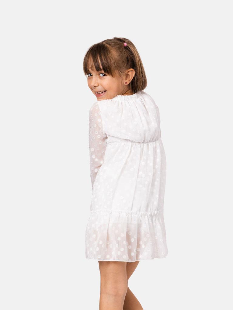 Junior Girl Morgane French Collection Polka Dot Dress Full Sleeves with Ruffled Hem - White