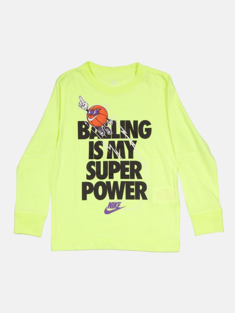 Nike Junior Basketball Printed Long Sleeves T-Shirt - Neon Yellow