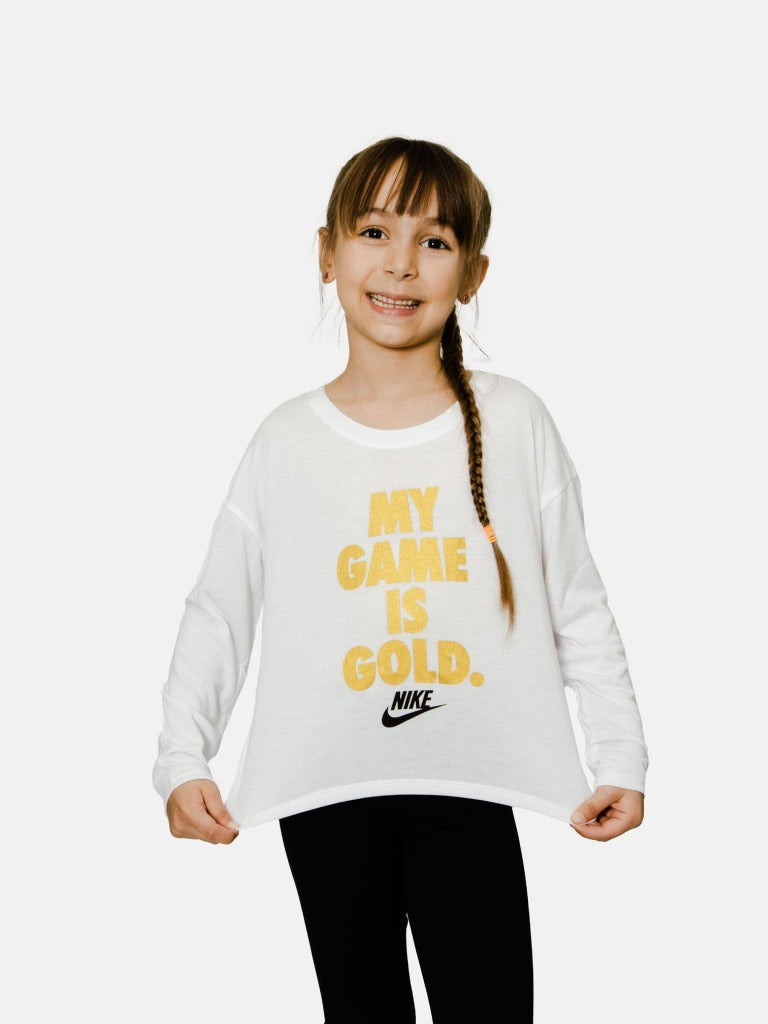 Nike Junior Girl My Game Is Gold Printed T-Shirt - White