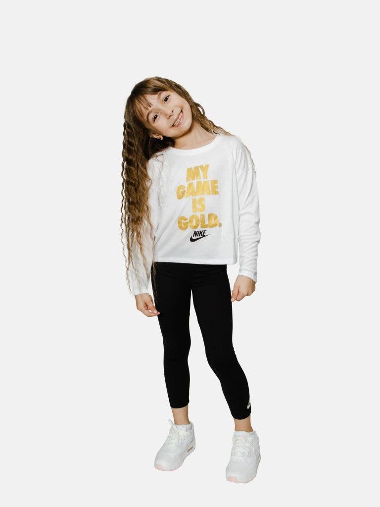 Nike Junior Girl My Game Is Gold Printed T-Shirt - White