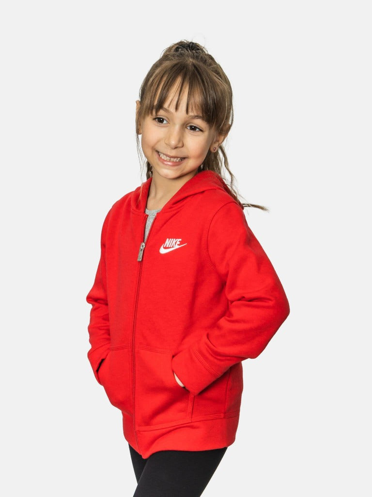 Nike Junior Sportswear Club Hoodie Zip-up Sweatshirt with Nike Logo - Red