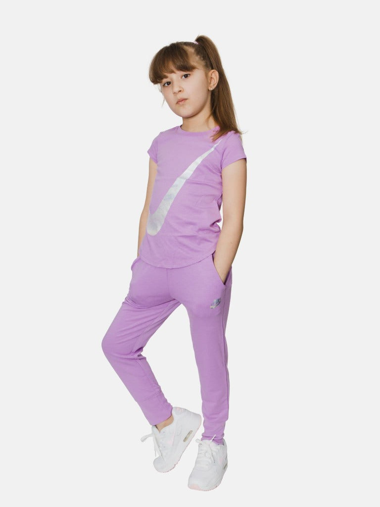 Nike Junior Girl Swoosh Printed Logo T-Shirt - Purple