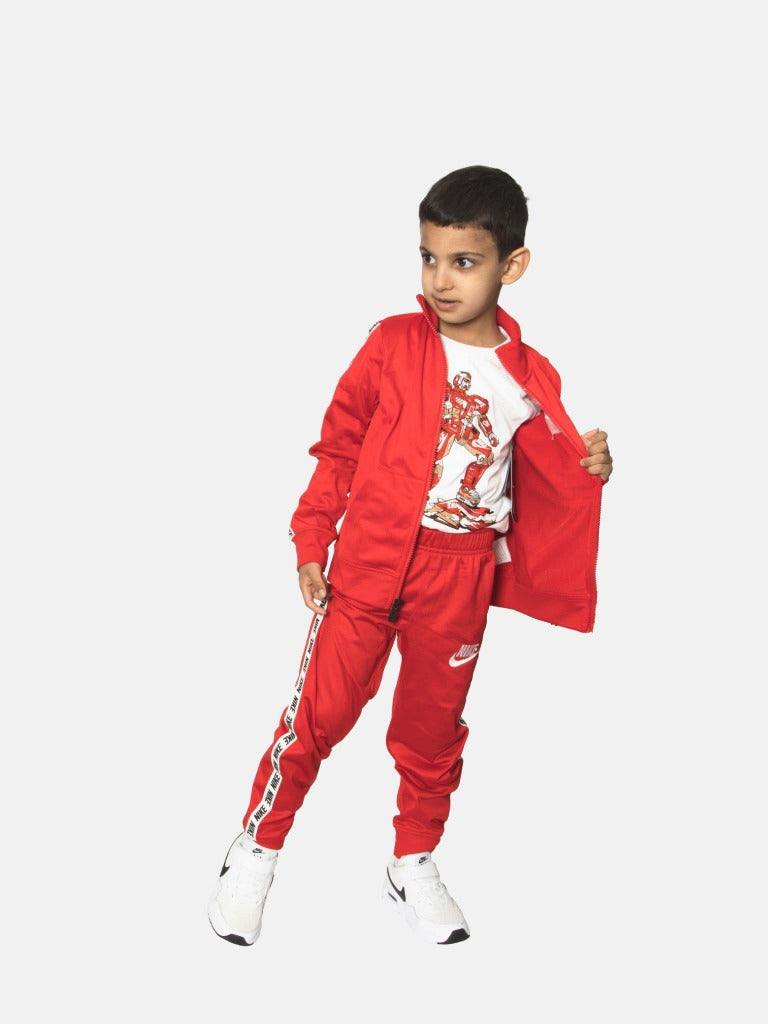 Nike Junior Tapered  Zip-Up Windrunner Jacket and Joggers Tracksuit Set - Red