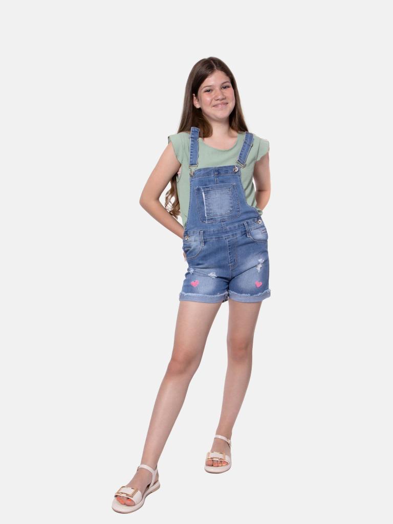 Junior Girl French Collection Ripped Effect Denim Dungaree with Pockets - Blue