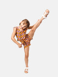 Junior Girl Stephanie French Collection Short Sleeves Summer Romper with Waistband - Orange 2